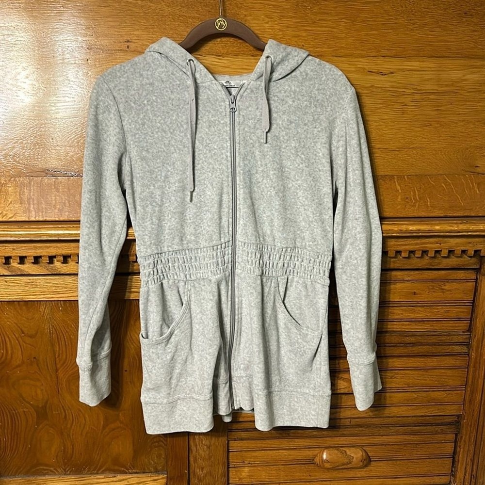 Y2K Loungewear Cozy Girl Heather Grey Velour Zip Up Hoodie Cover Up Peplum Waist